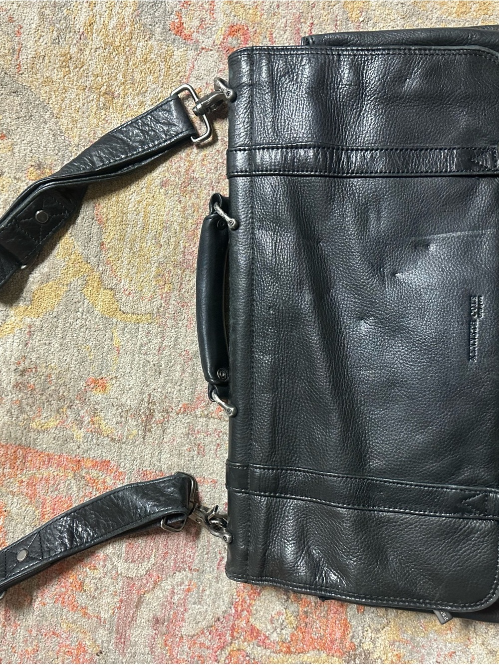 Kenneth Cole Black Leather Men's Briefcase with Shoulder Strap